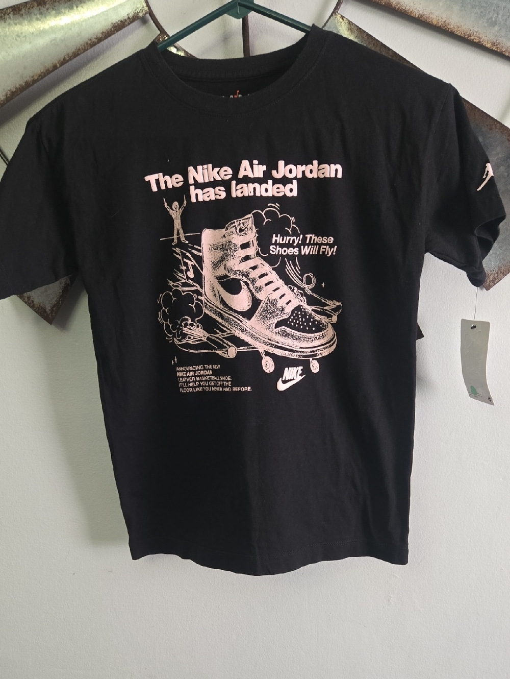 Girls Nike Black T‑Shirt with Pink Air Jordan Graphic